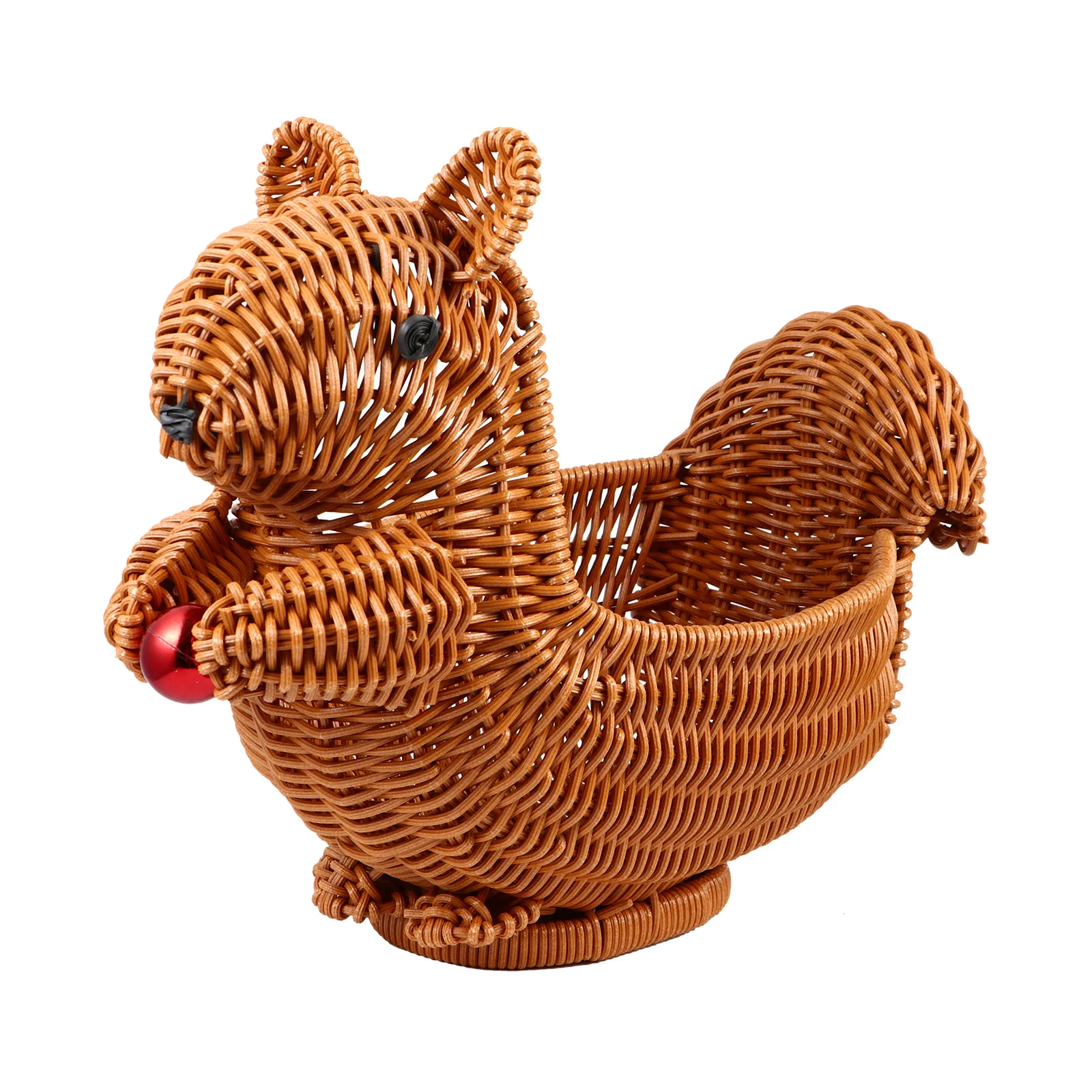 

1Pcs Squirrel-Shaped Woven Basket Simulation Rattan Creative Fruit Vegetable Storage Container Desktop Organizer Display