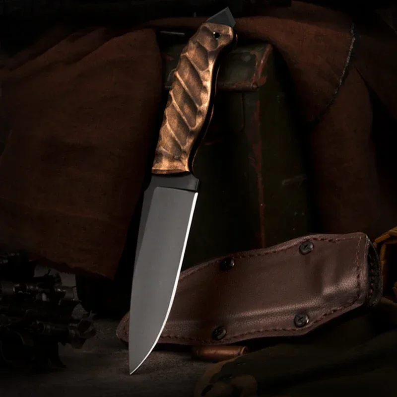 Tactical Hunting Knife with A2 Steel Fixed Blade and Indian Maple Handle for Camping and Survival