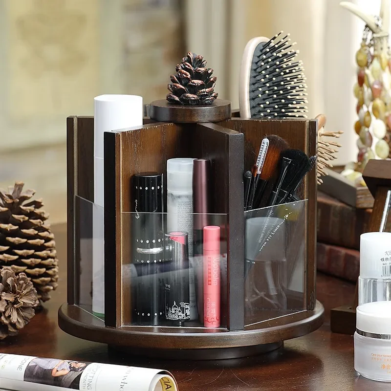 

Деревянный винтажный вращающийся косметический шкаф, средства по уходу за кожей, комод, детали ящика для хранения, полка для хранения