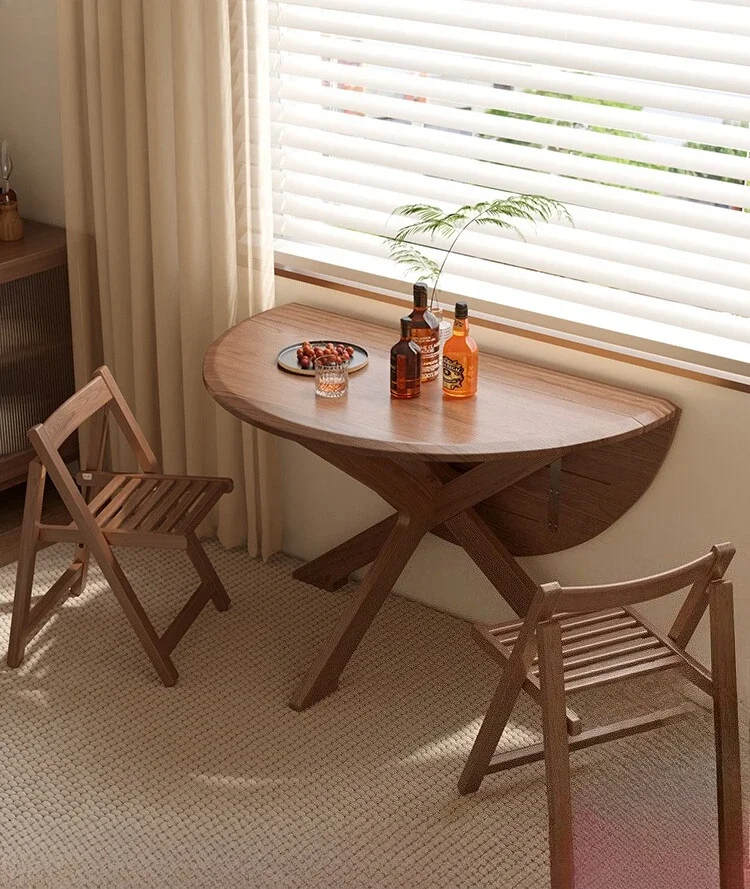 Winter wood folding round table Small apartment solid wood dining table Household dining table New Chinese folding  Round