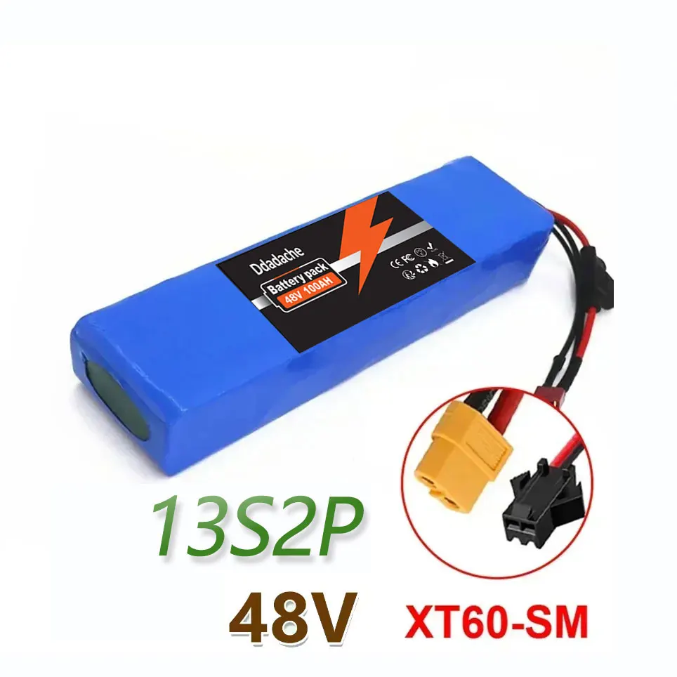 13S2P 48V 100Ah lithium-ionbatterij met 250W 350W 500W 750W 1000W BMS en een gratis 48V/54,6V-oplader