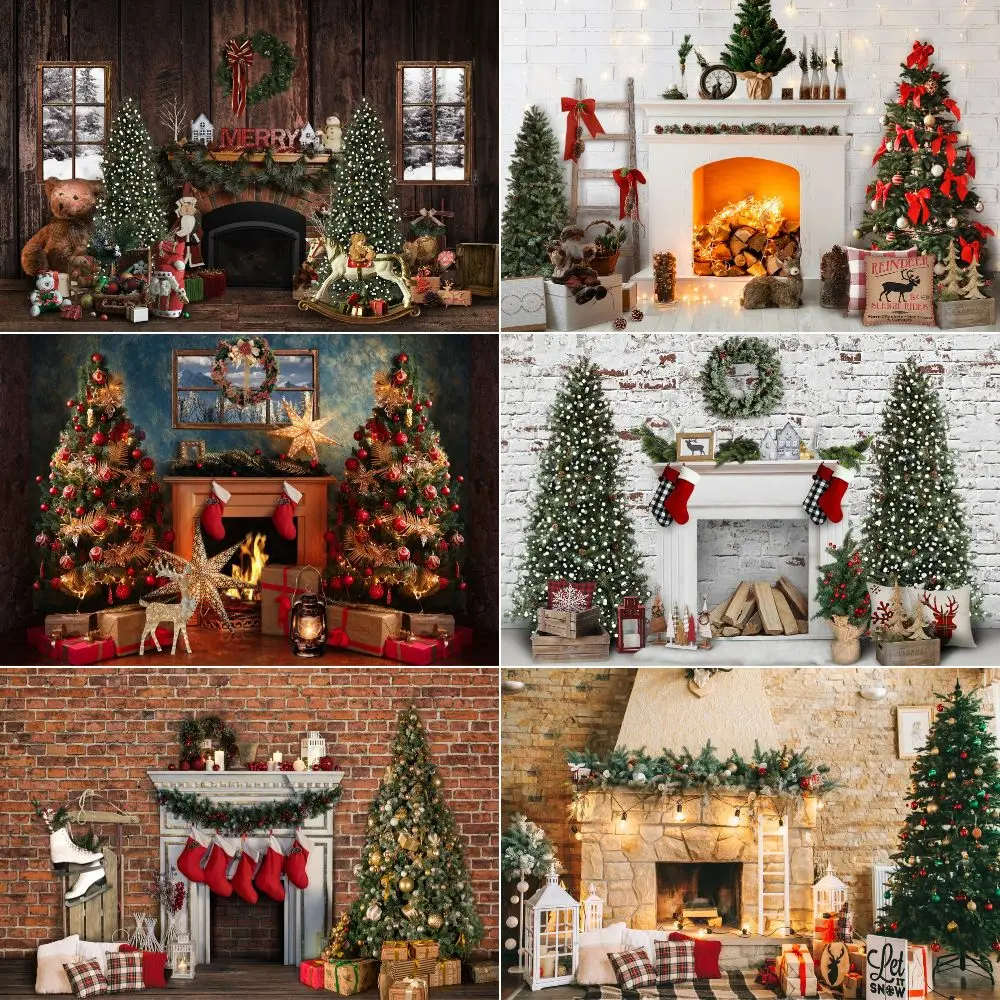 

Зимняя рождественская елка и железные красные чулки, подарок, рождественский фон для фотосъемки, украшение праздника, семейного праздника, фон