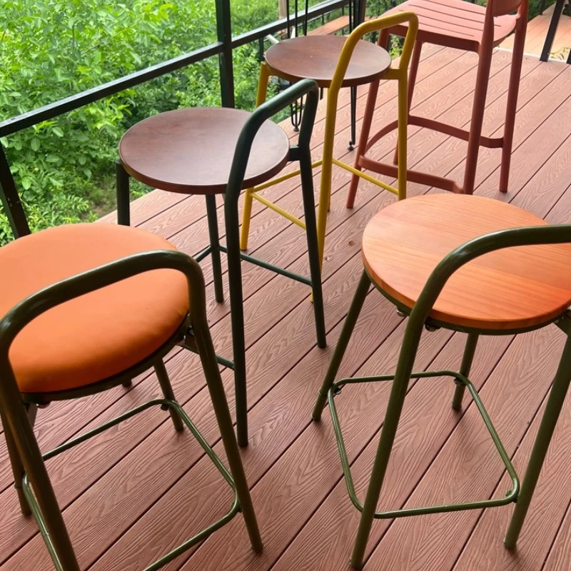 

High Bar Stool with Backrest Light Luxury Solid Wood Chair for Counter Tall Pub Seat for Home Bar Vintage Cafe Receipt Stools