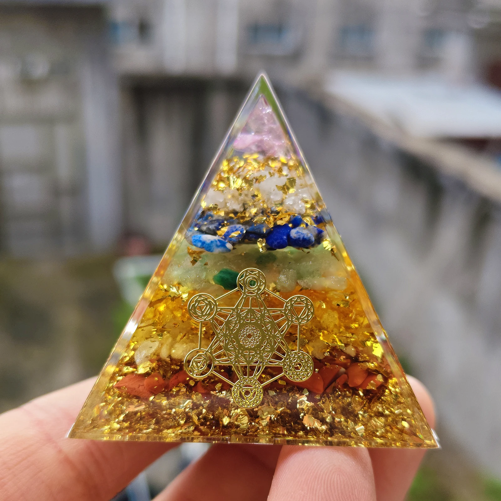 1pc 5cm/6cm Natural Amethyst Lapis Lazuli Seven Chakra Orgone Pyramid Crystal Energy Generator - Chakra Meditation Healing