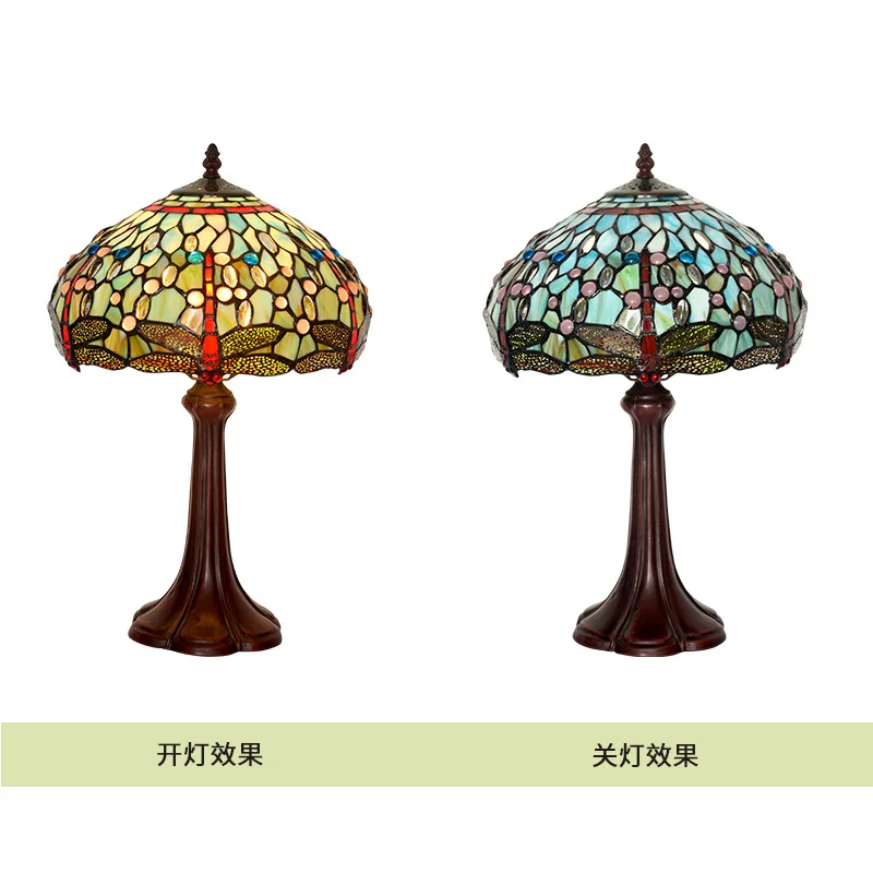 12 بوصة طبل اليعسوب الأوروبي الرجعية غرفة نوم أباجورة دراسة الزجاج