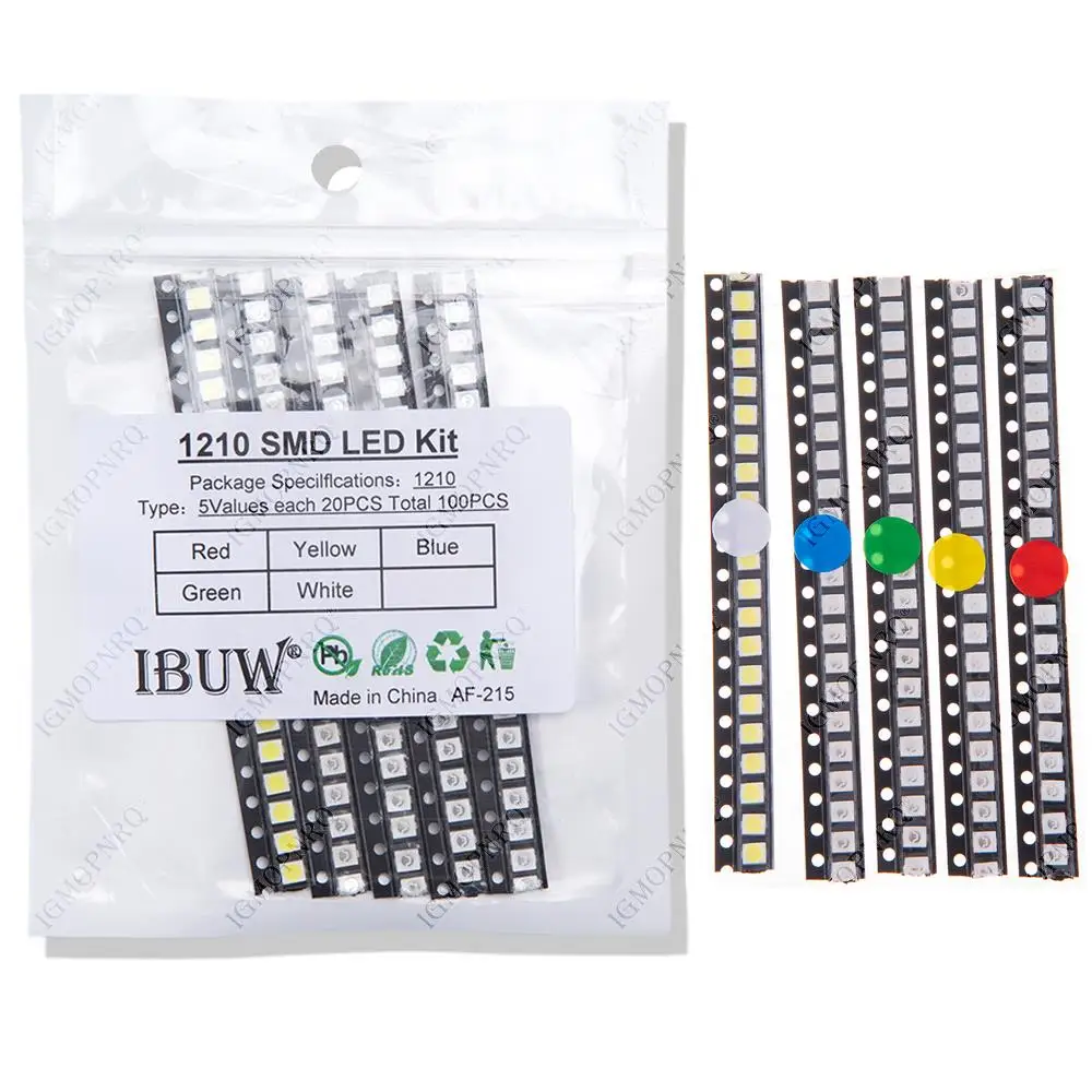 5colors each 20pcs=100PCS 3528 1210 SMD LED Kits Red Yellow Blue Green White light-emitting diode Luminescent tube