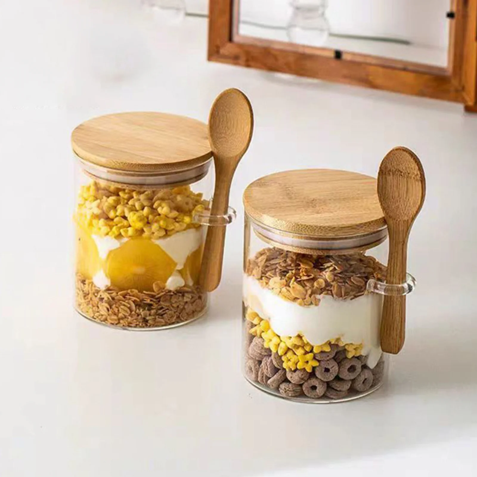 Hochwertiges Borosilikatglas-Vorratsglas mit Löffel, luftdichter Behälter für Tee, Kaffee, Süßigkeiten, Gewürze, Küchen- und Speisekammerorganisation