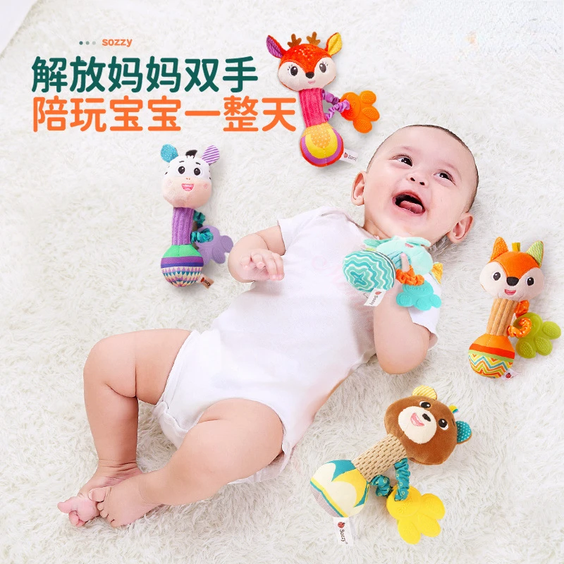 Plush Doll Baby Handheld Stick Newborn Puzzle Soothing Plush Doll Cartoon Animal Toothpaste Hand Ringing Baby Toys Rattle