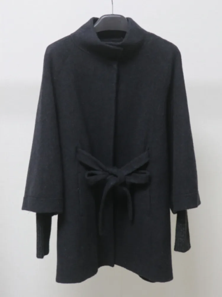 ZMEENNA إمرأة مزيج الصوف الأبيض معطف الرأس أنيقة عالية الرقبة المعطف مع التعادل حزام خصر الخريف الشتاء سترة دافئة ZM4309