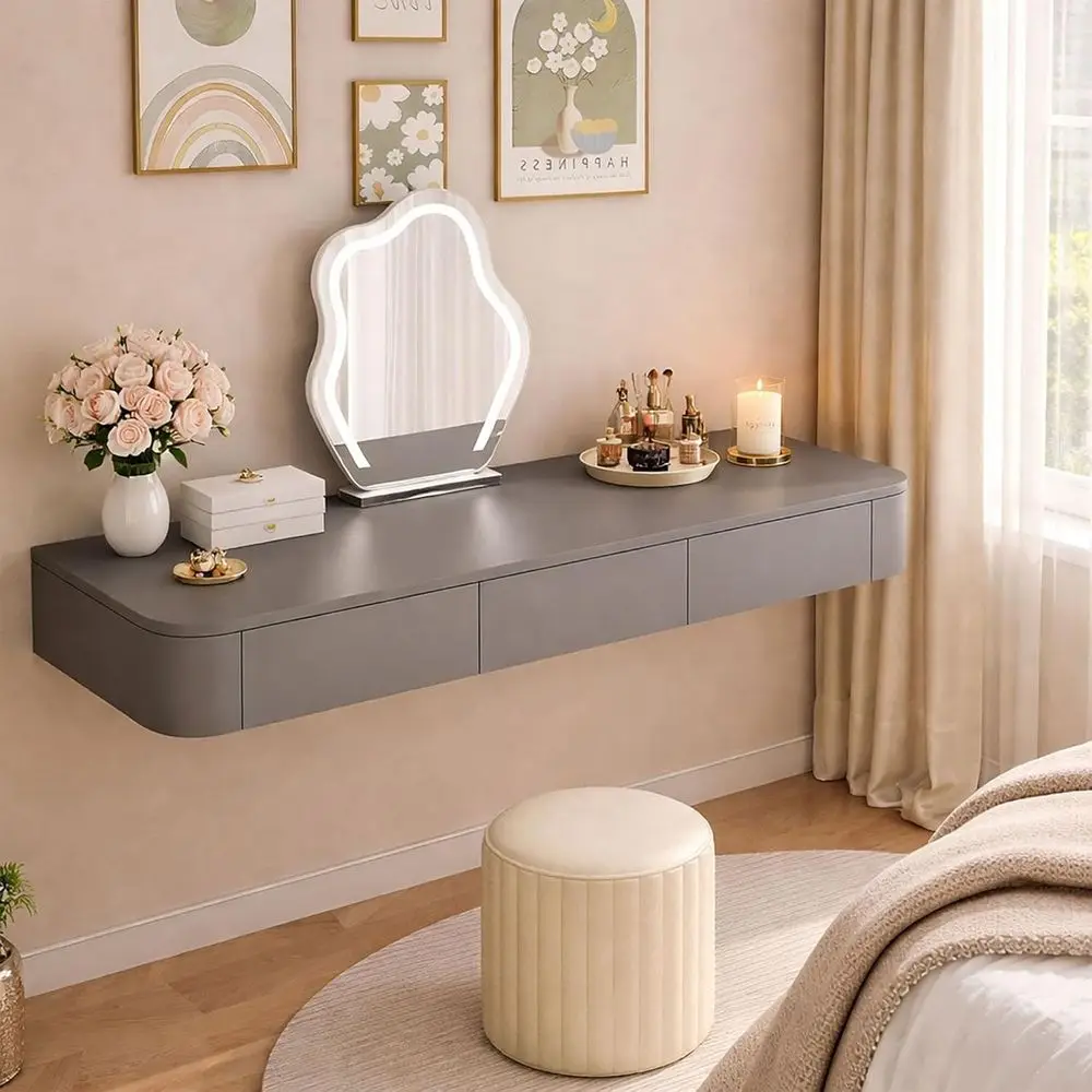 

Space-Saving Wall-Mounted Makeup Desk with Storage, 39.3 Gray