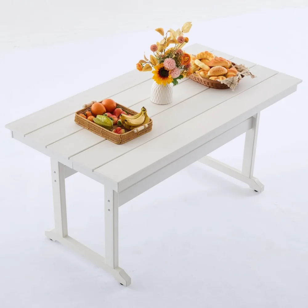 

HDPE Outdoor Dining Table,62.5" All-Weather Rectangular Table with 2" Umbrella Hole for Patio Lawn Garden Backyard,White
