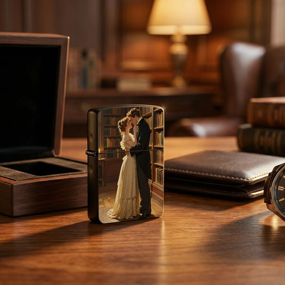 Flip Top Lighter Vintage Couple Library Romantic Art Pattern lighters vintage lighters for smokers Retro Style Lover Gift