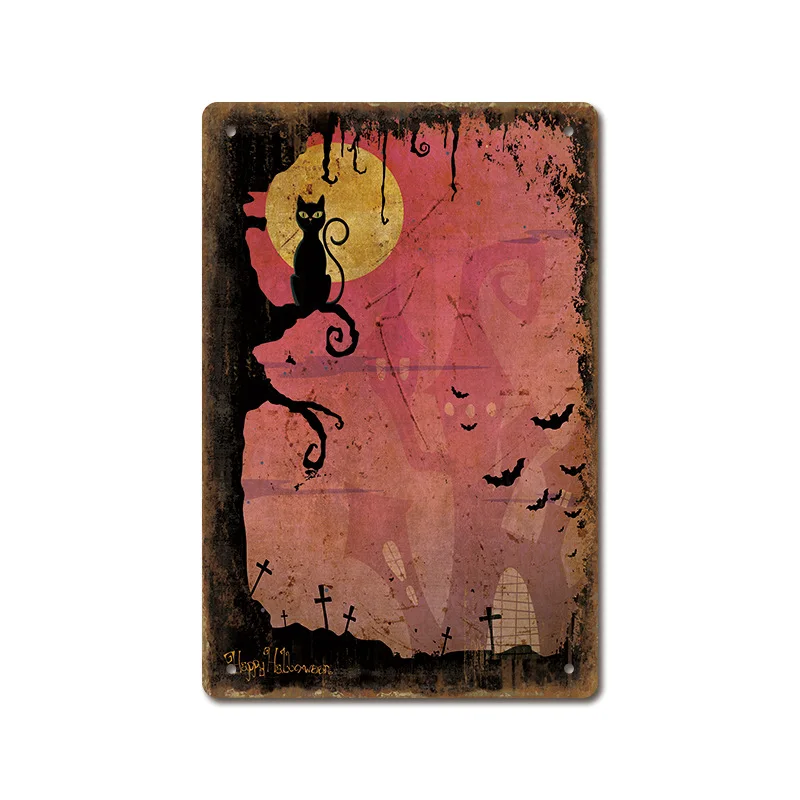 حار بيع 2025 جديد هالوين الرجعية الأمريكية المنزل المعادن اللوحة بار مقهى حائط الخلفية اللوحة الزخرفية فرملس