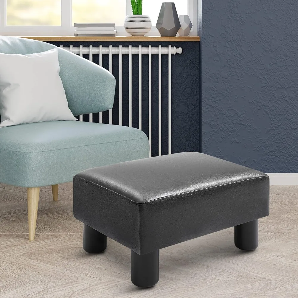 

Foot Stool with Faux Leather Upholstery, Rectangular Ottoman Footrest with Padded Foam Seat and Plastic Legs, Stools