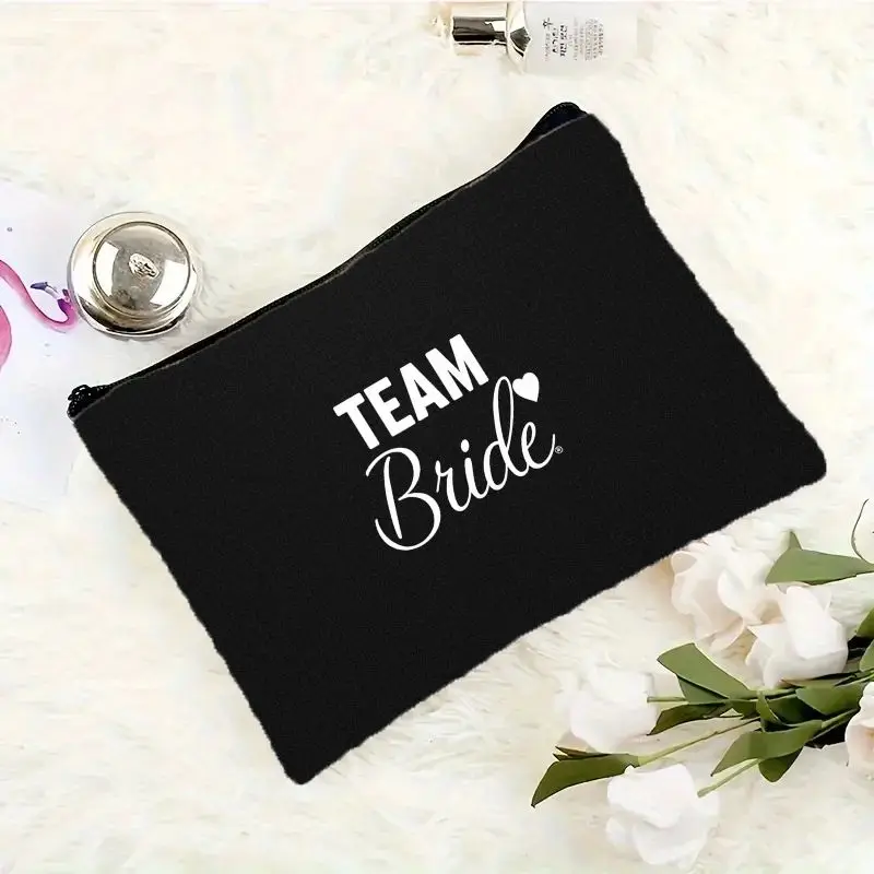 A Lightweight, Foldable Cosmetic Storage Bag For Women, Featuring A Zip Closure And 'TEAM Bride' Print, Perfect For Bachelorette