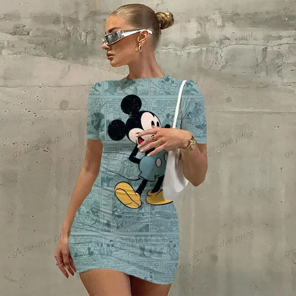 Abiti eleganti per le donne 2023 Top Sexy Slim Fit vestito stretto da donna Casual Disney Mickey Mouse stampa Cartoon Fashion Print