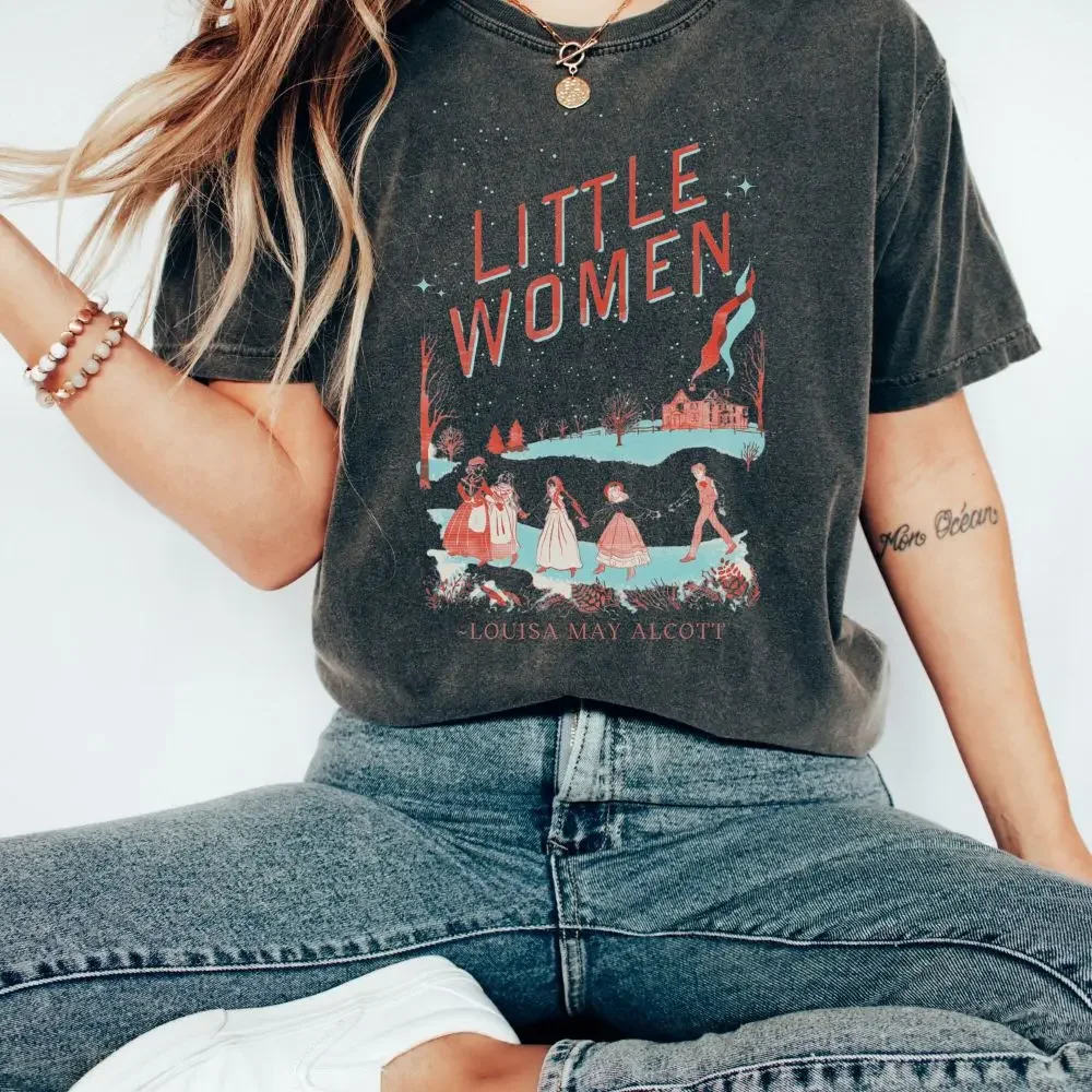 Retro Little Women Light Academia Louisa May Alcott Literary Shirt 100% Cotton Loose Shirt Unisex Tee Fantasy Apparel Y2K Top