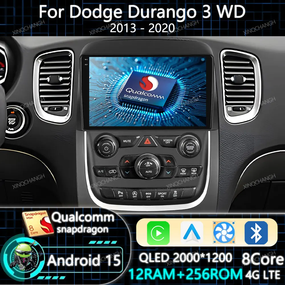 Android 15 Radio de coche Carplay Auto para Dodge Durango 3 WD 2013 - 2020 reproductor de vídeo Multimedia QLED GPS BT unidad principal Qualcomm 2DIN