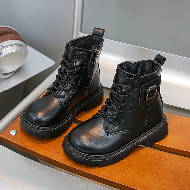 

2025 Autumn New Kids Ankle Boots Soild Color Fashion Children Short Boots Round Toes Soft Girls Leather Boots with Side Zipper