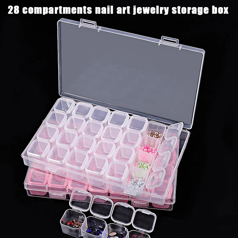 Nail Art Jewelry Storage Box With 28 Detachable Compartments Plastic Clear Ornaments Nails Decor Accessories Organizer