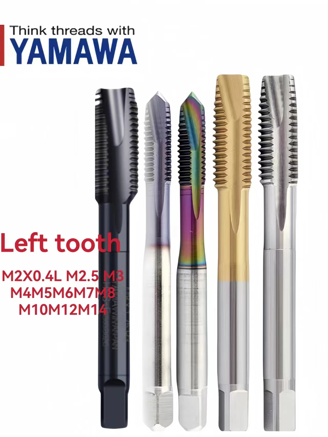 Japanese YAMAWA Metric Left Teeth Spiral Pointed Tap M2X0.4L M3 M4 M5 M6 M8 M10 M12 M16X2L  Fine Teeth Cross Teeth Machine Tap