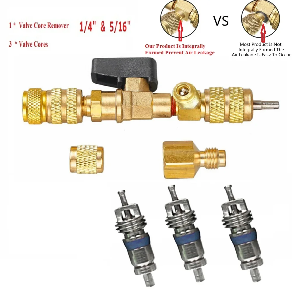 Valve Core Remover Installer Tool with Dual Size 1/4 & 5/16 Port for R12 R22 R410A HVAC System