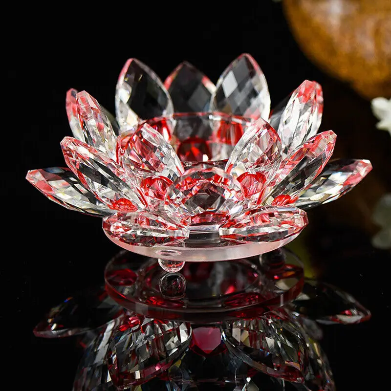 

1pc Crystal Glass Lotus Flower Candle Holder Candlestick Decoration Craft Tea Light Flower Hue Reflection Feng Shui Home Decor