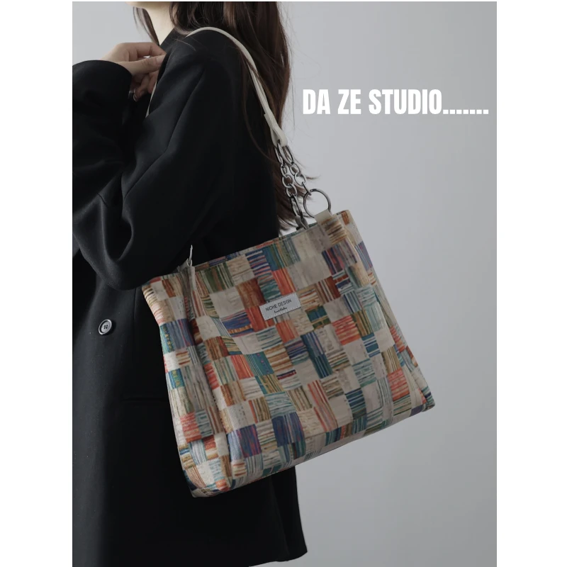 Bolsos de un solo hombro con diseño colorido para mujer, bolsos Canva de gran capacidad que combinan con todo, bolso de mano para estudiantes, 2024