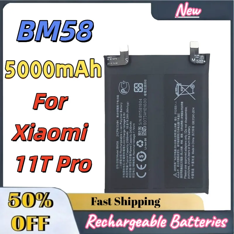 5000mAh BM58 High Capacity Long Lasting Replacement Battery for Xiaomi Mi 11T Pro Li-ion Polymer Mobile Phone Battery Spare Part