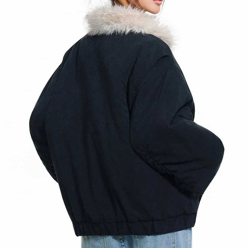 HKSH شتاء جديد المرأة سترة دافئة فو الفراء طوق واحدة الصدر الخصر Cinching كتلة اللون الرجعية رشاقته معطف مبطّن HK14706