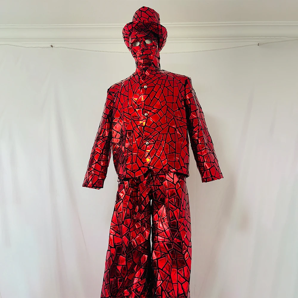 

Red Mirror Material Stilt Walker Robot Suit for Stage Performance DJ Dance Kryoman Giant Costume Purple Gol
