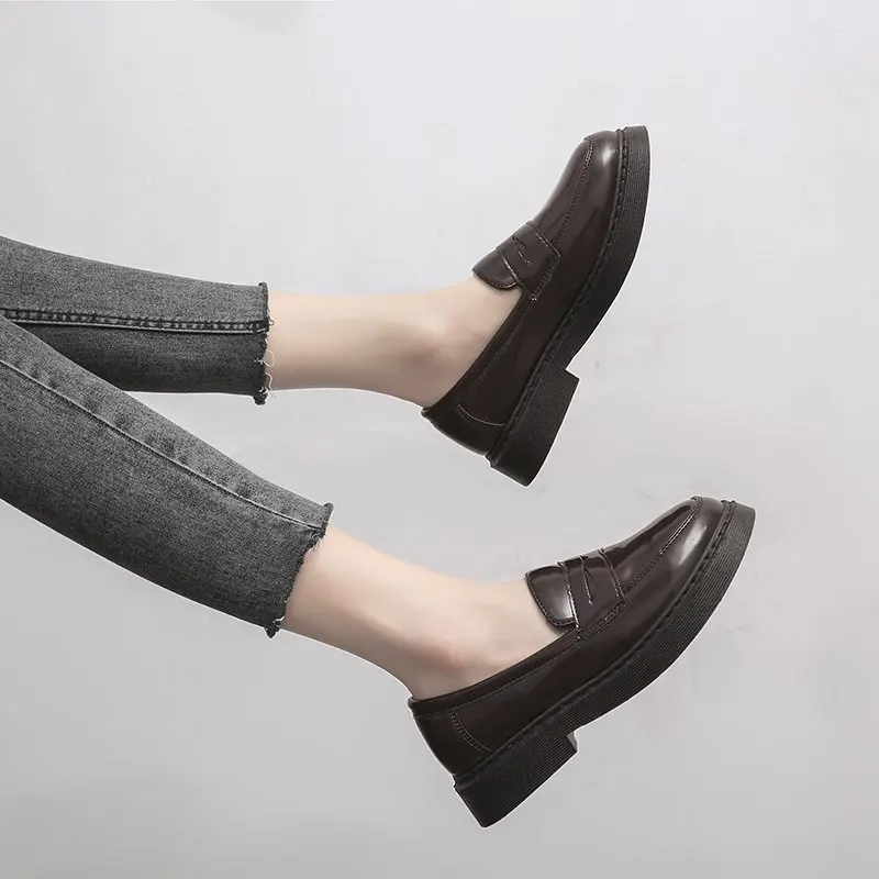 2025 Soft Leather Women's Thick Bottom Heightening Shoes Style Round Toe Insole Rubber Bottom Spring Autumn Женская Обувь