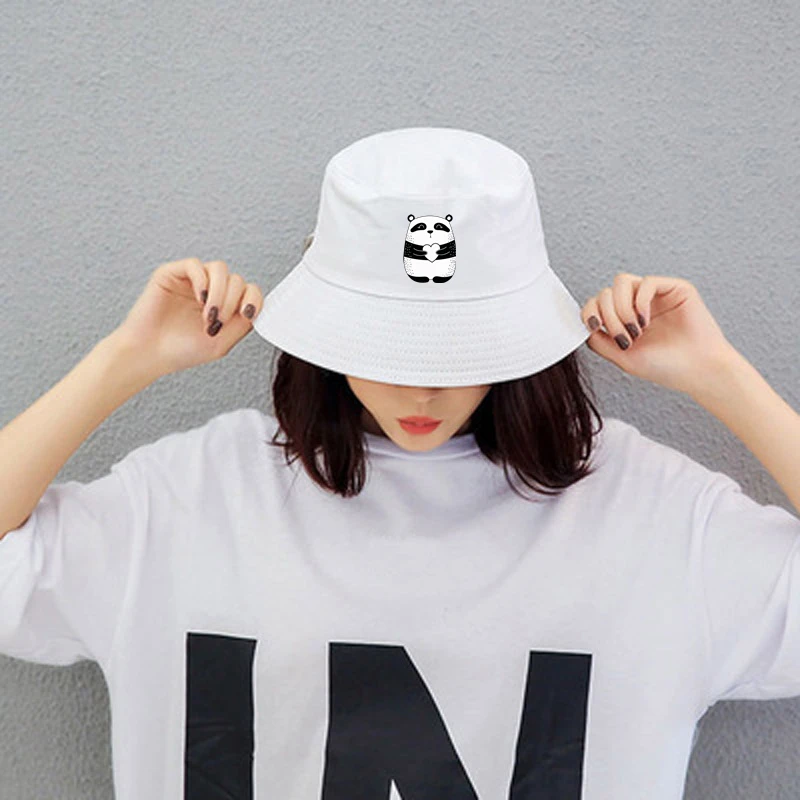 Cute Panda Print Bucket Hat for Women Men Cute Adult  Funny Cool Outdoor Cotton Summer Fisherman Hat Sun Hat Casual Beach Hat