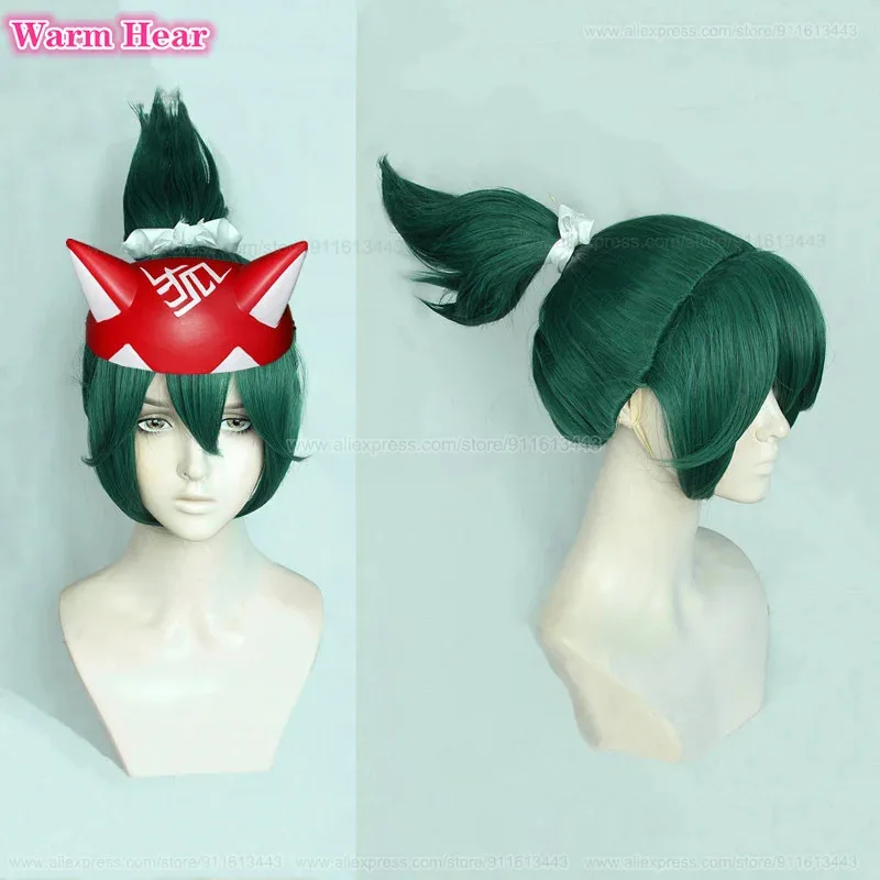 

Высокое качество синтетическая игра OW косплей Кирико зеленый хвост термостойкие волосы Хэллоуин женские парики + шапочка для парика