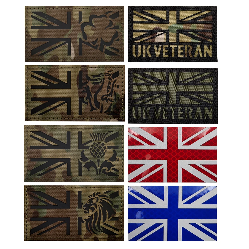 레이저 반사 영국 국기 패치, 전화 포켓 아플리케 영국 IR 국기 원단 천 라벨 어깨 스티커 봉제