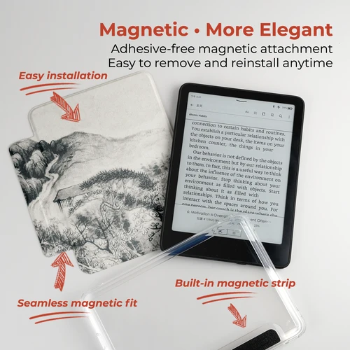 Imagen 2 del producto Funda Twosheep para Kindle 11.ª generación, Colosoft Paperwhite 12.ª, 11.ª, 10.ª, 7.ª generación, Magnética, Desmontable, Parte Trasera Transparente, Función de Apagado Automático, Estilo Chino
