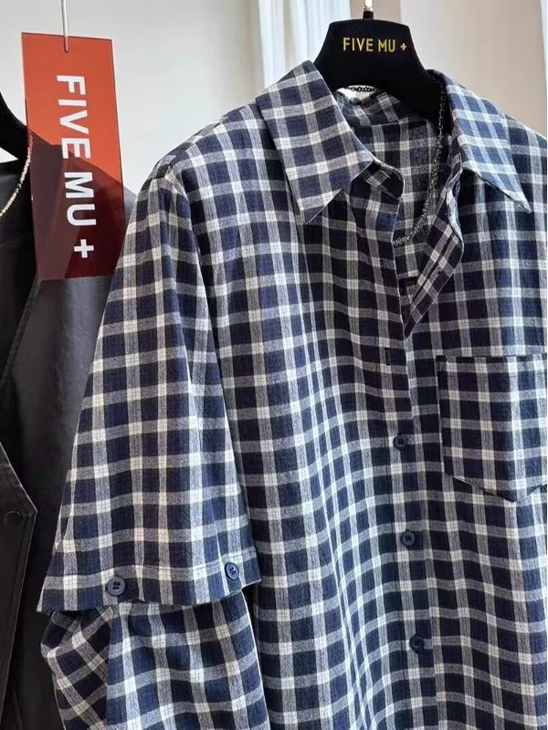 Retro Casual Plaid Long Sve irt Damen Loose Korean Sle Chic Personali Casual Top Frühling 2026 Seasonal Faion