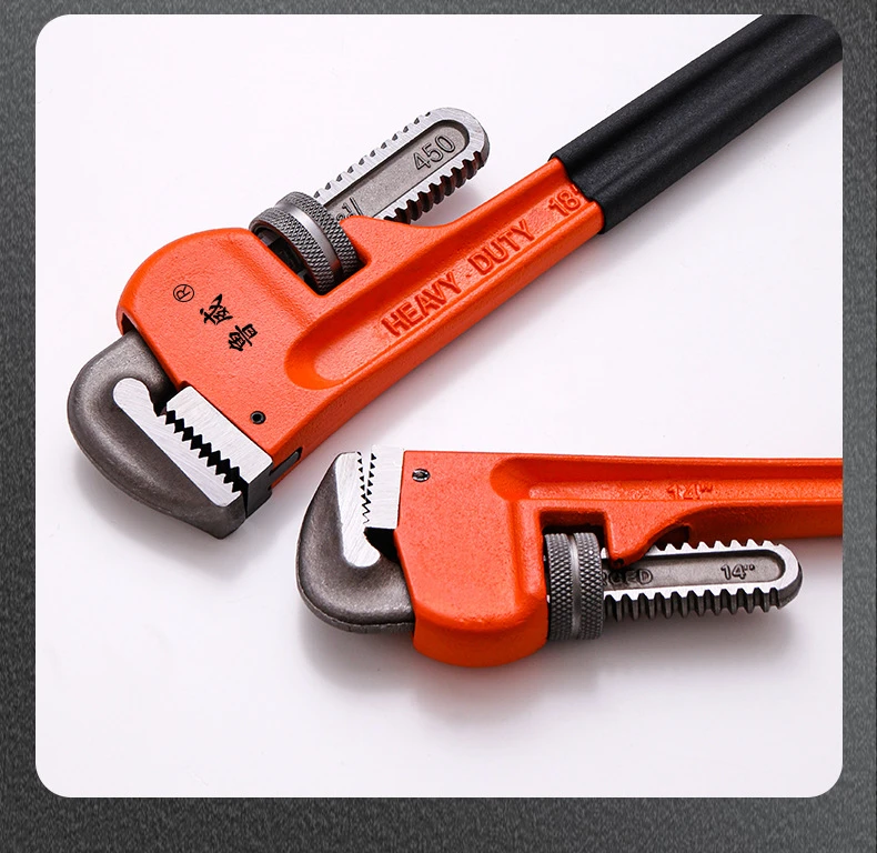 Heavy Duty Carbon Steel Straight Pipe Wrench 10", 12", 14", 18" Pipe Plier Universal Industrial Adjustable Plumbing Hand Wrench view 5