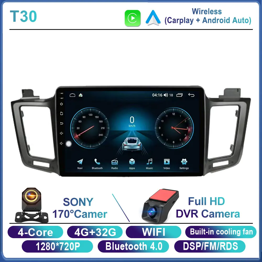 Android 14 autoradio voor Toyota RAV4 2014 2015 2016 2017 2018 LHD, touchscreen, Auto Carplay, DSP, GPS, QLED scherm, WIFI, geen 2Din DVD