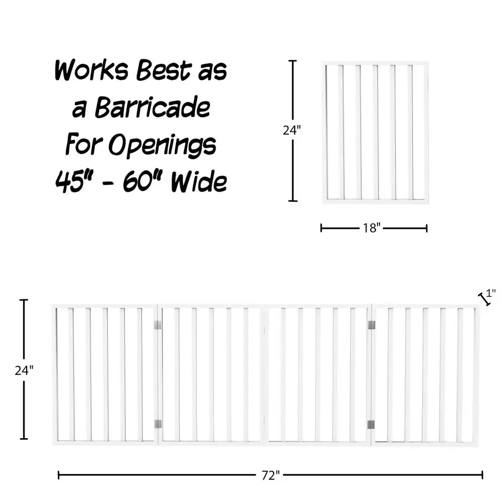 Accordion Style Freestanding Dog Gate Wooden 4 Panel Pet Fence Barrier Foldable