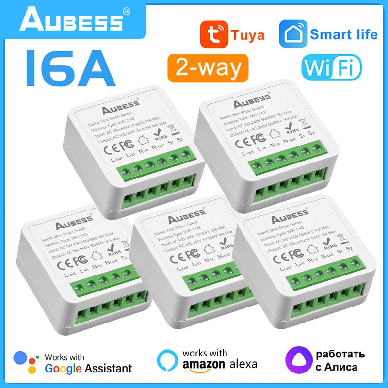 

Wifi Tuya Smart Switch 16A 2-Way Control Mini Timer Wireless APP Remote Automation Modules Voice Control Alexa Alice Google Home