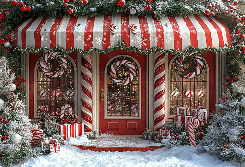 Mehofond Photography Background Winter Christmas Candy Store Window Snowy Xmas Kids Family Portrait Decor Backdrop Photo Studio