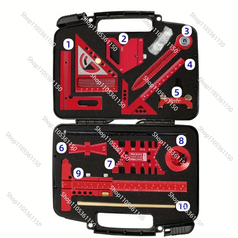 Woodworking Measuring Tool Kit with Storage Box 10-piece Set Project Planning Layout Plank Splicing Auxiliary Kit