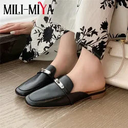 MILI-MIYA classico fibbia in metallo donna pieno in vera pelle muli punta tonda tacchi spessi Plus Size 34-42 Slip On Handmade per signora