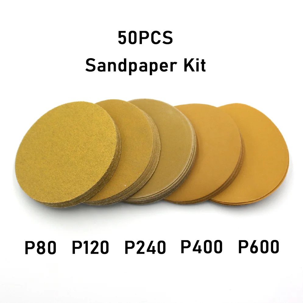 50pcs/Set 5inch 125mm Sandpaper Polishing Wheel 80# 120# 240# 400# 600# Self-adhesive Sandpaper Orbital Sander Polishing Pad