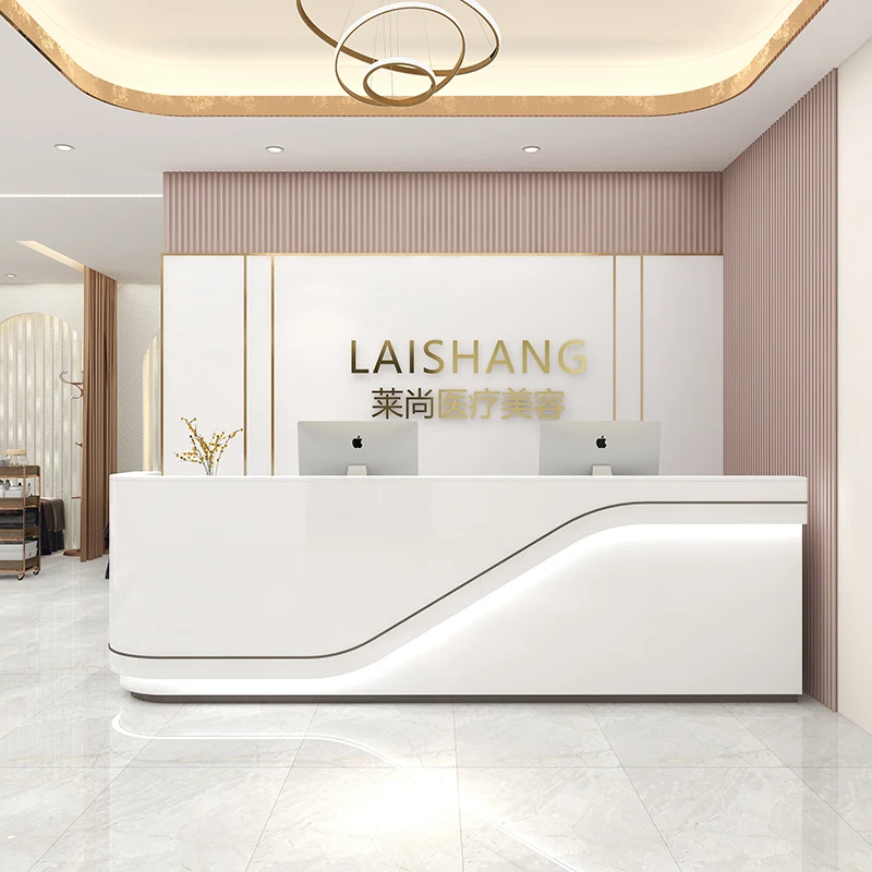 Simple modern curved beauty salon cash register, company front desk, dance reception desk, bar counter