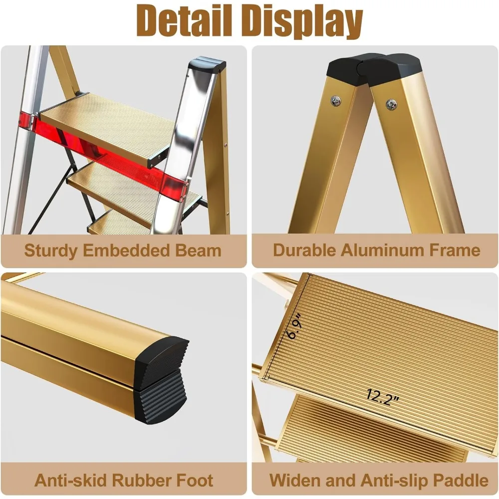 Scaletta pieghevole in alluminio: leggera capacità di 330 libbre, antiscivolo, ideale per armadi e cucine con stabilità a coda lunga F