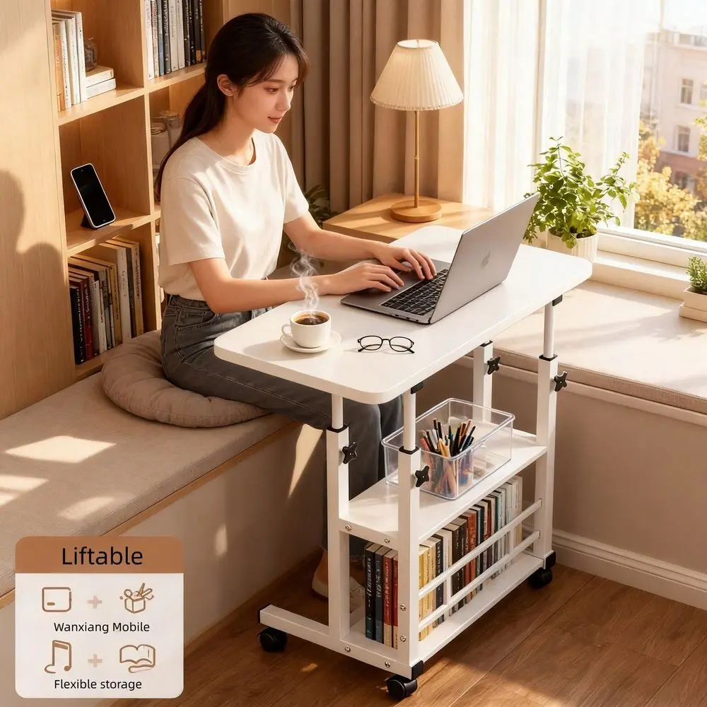 

Computer Desk, Computer Table, Laptop Table, Work Desk, MultiFunctional Folding Table With Wheels, Adjustable Height And Storag