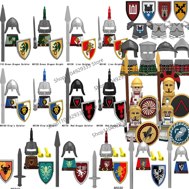 N501U-510U Blocos de Montar de Cavaleiros de Castelo Medieval com Impressão UV em Quatro Lados, Acessórios de Legião Templária, Brinquedos e Presentes Infantis