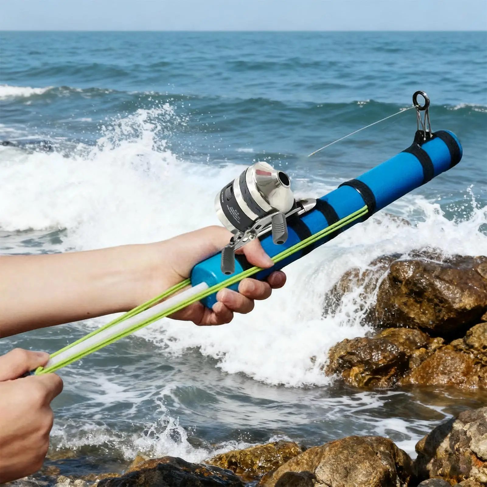 

Slingshot Fishing Pole Rubber Band Bait Casting Device For Offshore Surf Inshore Lake Outdoor Freshwater Saltwater Trolling